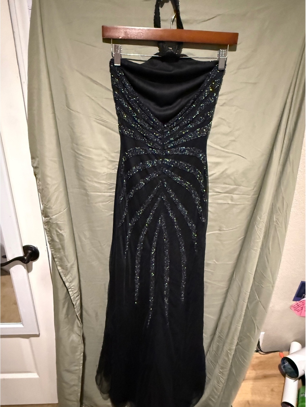 Cache black beaded halter formal gown size 2